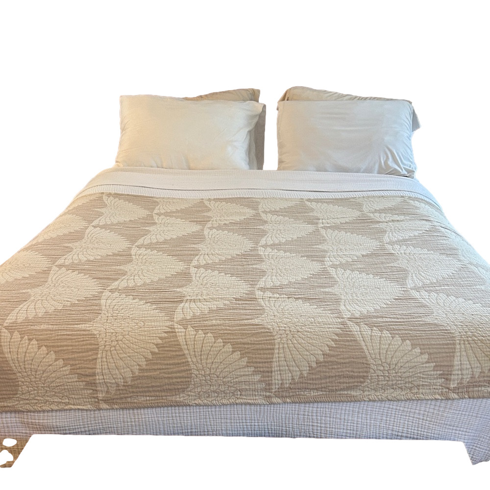 Modern Birds in Flight Crane Tan Cream Woven Organic Cotton Throw Size 55 x 75